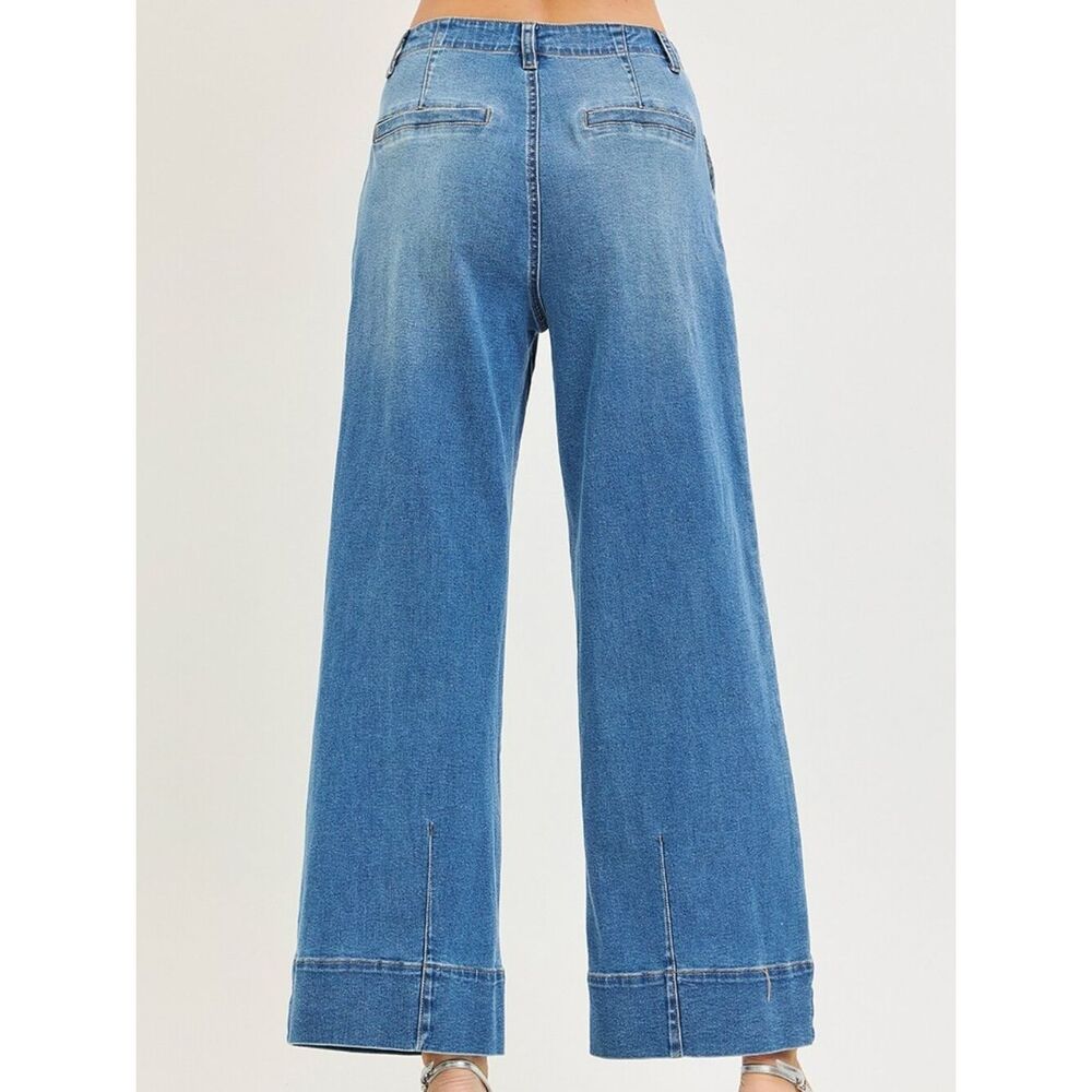 RISEN Slouchy Wide Leg High-Rise Women’s Pleat Trousers Medium Blue Rinse sz 5 - Picture 3 of 7